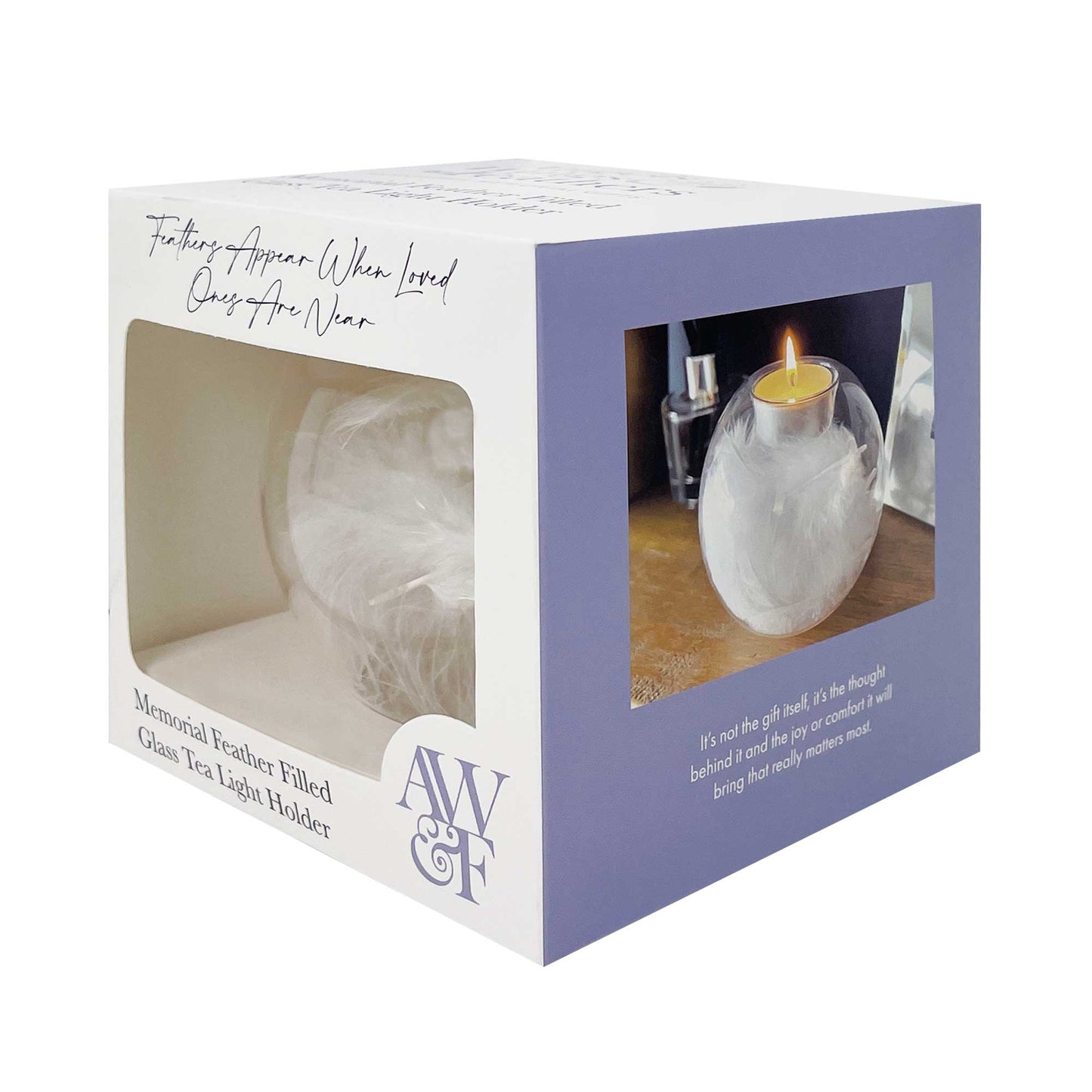 Glass Feather Filled Tea Light Holder